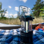 Close-up, gas lamp in a tent in nature, the concept of outdoor recreation.